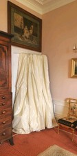 Pair of Long Vintage Heavy Interlined Cream Silk Country House Curtains 