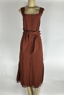 NANUSHKA RILEY BUTTON DOWN DRESS WITH FRINGE Size Small Red
