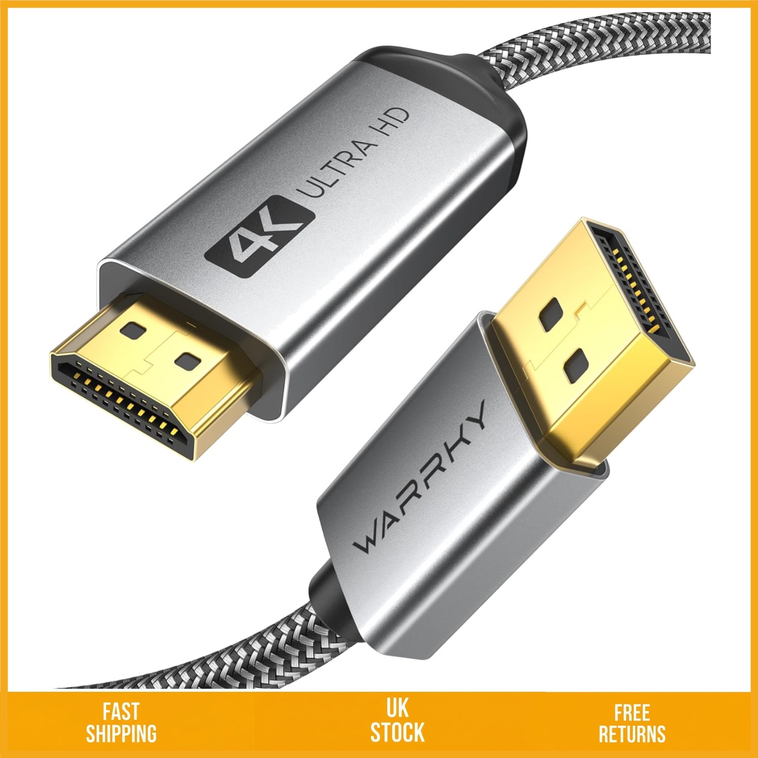 4K DisplayPort to HDMI Cable Braided Uni-Directional Lead 1.8m 6ft