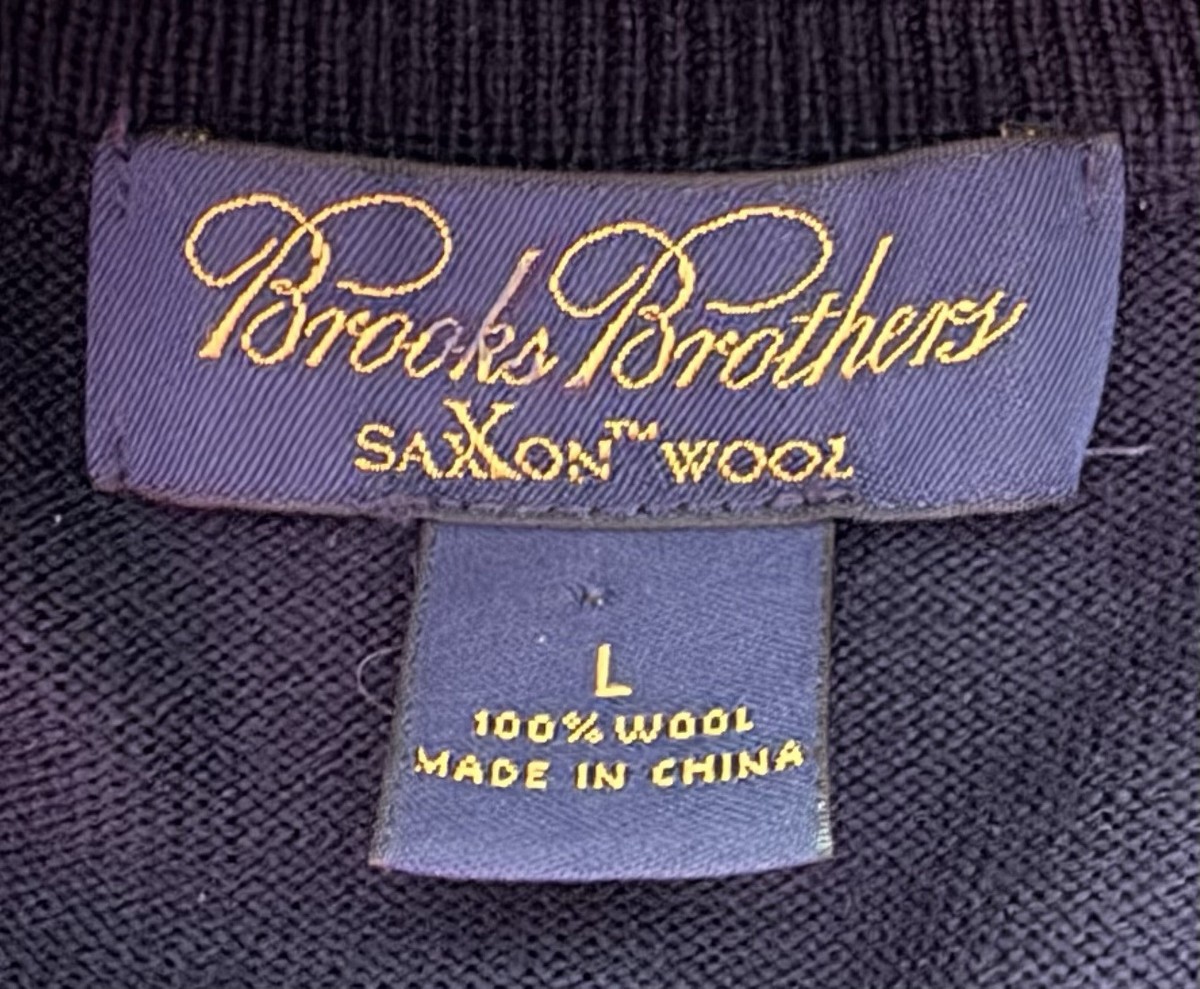 Brooks Brothers 100% Saxxon Wool Pullover Sweater V-Neck Navy Blue