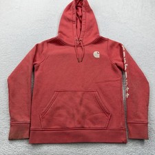 Carhartt Relaxed Fit Coral Pink Hoodie Logo Graphic Sleeve Hooded Sweatshirt XS