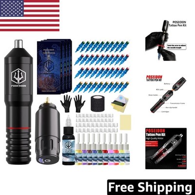Complete Tattoo Pen Kit with 40 Sterilized Needles - POSEIDON Tattoo Artist Set