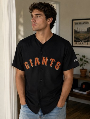#ad Majestic Black San Francisco Giants Men’s Button Front Vintage Jersey Sz M $42.50