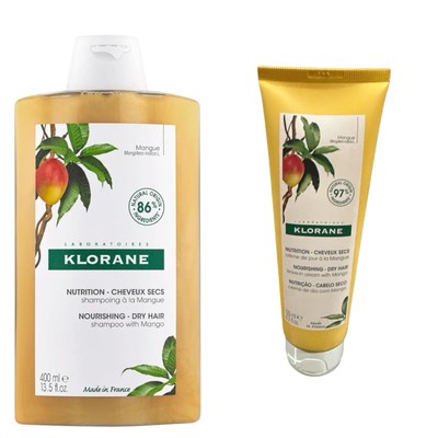 Klorane Nourishing Shampoo with Mango Butter 13.5Oz &Leave In Cream 4.2oz Sealed