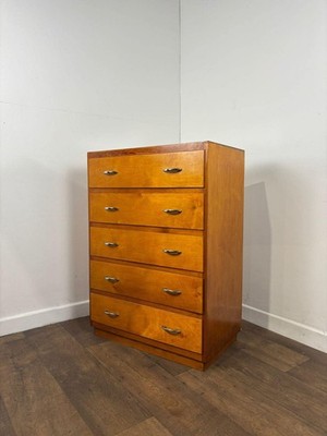 Mid Century Schlafzimmerkommode Eiche Furnier mit fünf Schubladen