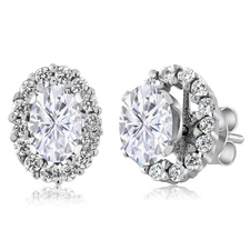 925 Sterling Silver White Moissanite Stud Earrings with Removable Jackets For