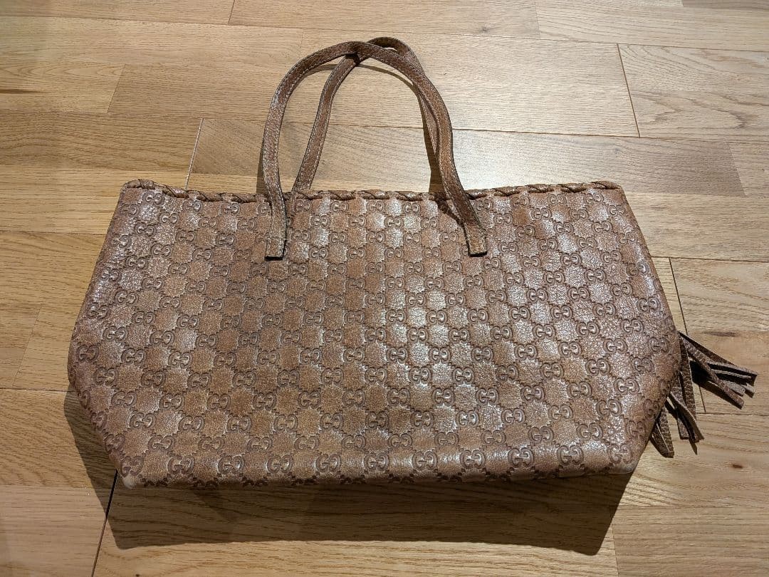 GUCCI Large GG Pattern Tote Bag Brown Leather Authentic thumbnail 9