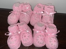 4 PAIR HANDMADE, Crocheted, BABY/DOLL BOOTIES IN PINK , Size 0-6 Mo