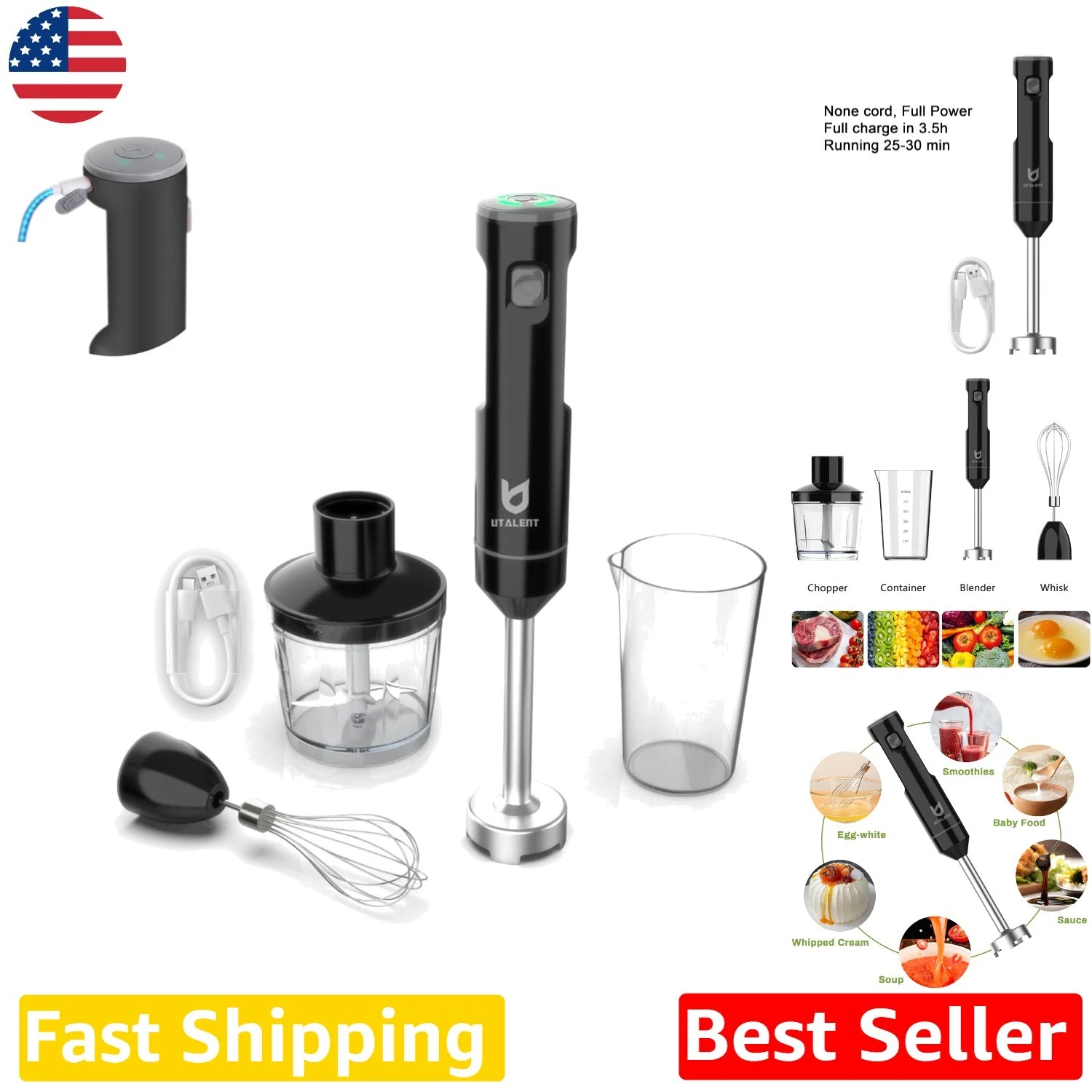 Portable Immersion Blender, Cordless, Variable Speed, 500ml Chopper, 600ml Cup
Opens in a new window