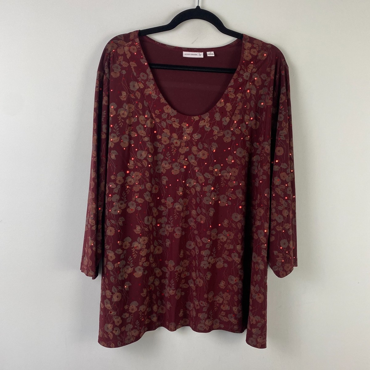 Susan Graver Liquid Knit Floral Sequin Sparkle Top Size 3X