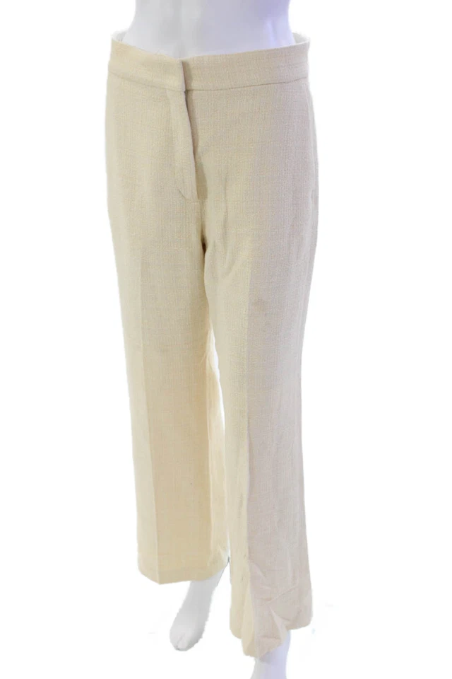Pantalones Sandro Mujer Cremallera Mosca Tiro Alto Plisado Tejido Beige Talla FR 38 Foto 2 de 4