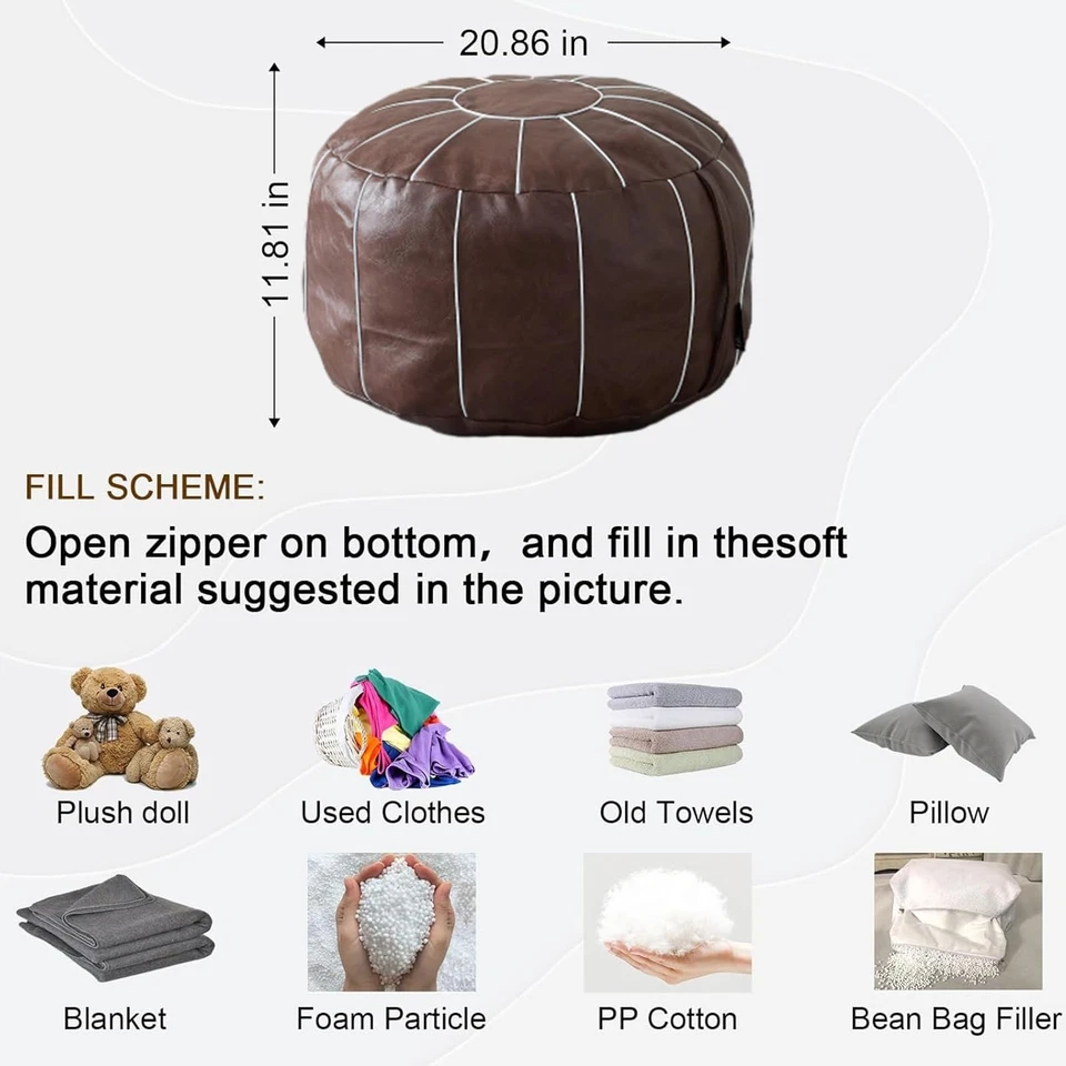 Cubierta otomana puf sin relleno Louis Donné, taburete de pie marroquí hecho a mano, redondo Foto 2 de 4