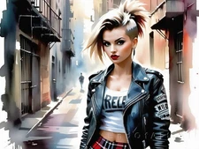 Figurative Portraits Rebellious Punk Girl Framed Poster Wall Art Picture