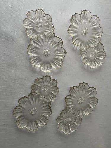 Set Of 4 Vtg Hazel Atlas Dbl Daisy Federal Glass Snack Clear 10" Luncheon Plates