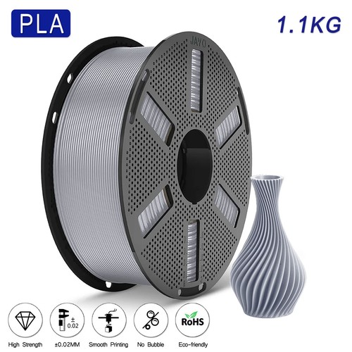 JAYO 1.75mm PLA Silver 1.1KG 3D Printer Filament 100% Neatly Wound Low Shrinkage
