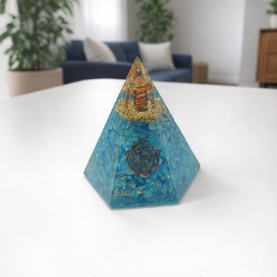Blue Apatite Orgone Pyramid with Copper Coil  Energy Generator for Aura Healing