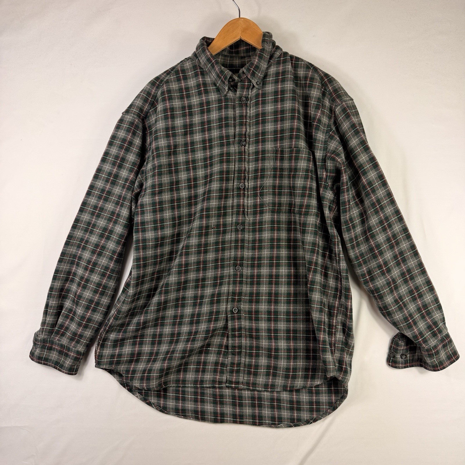 GAP Vintage 90s Retro Green Red Plaid 100% Cotton Button Up Flannel Shirt Mens L