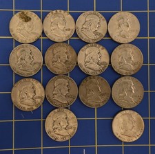 Franklin Half Dollar - 90 Silver - Lot of 14 No duplicates 50c