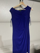 Lauren Ralph Lauren Blue Satin Wiggle Dress Sz 6 Ruched Sheath Cocktail Event