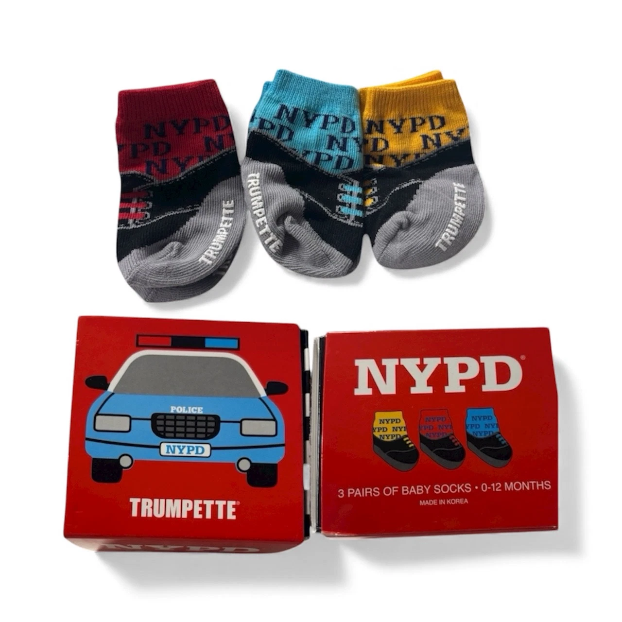 3 Pack - Trumpette Baby Sock Rubber Grips Non-skid NYPD Socks 0-12 M (9-Pairs)