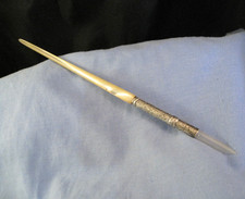 RARE HOUGHTON ANTIQUE VICTORIAN SILVER MOTHER OF PEARL QUILL CLIP DIP PEN