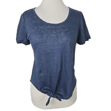 C&C California Blue 100% Linen Tie Front Top Size Small S
