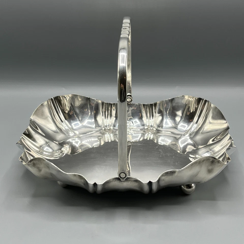 Antigua cesta de pastel de frutas enchapada en plata plato tazón mango moño pies inglés Fenton Foto 4 de 4