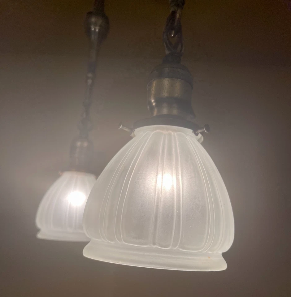 Vintage Lighting 1910s surface mount pan! Glass shades!! - Image 3 of 4