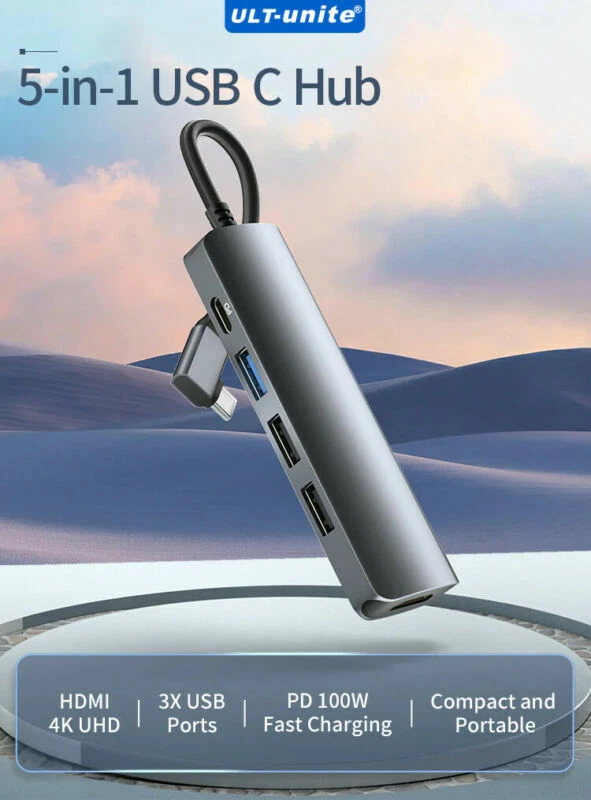USB-C 5-in-1 Fast Charging Portable Hub with 4K HDMI, USB 3.0, USB 2.0, PD 100W - Image 4 of 4