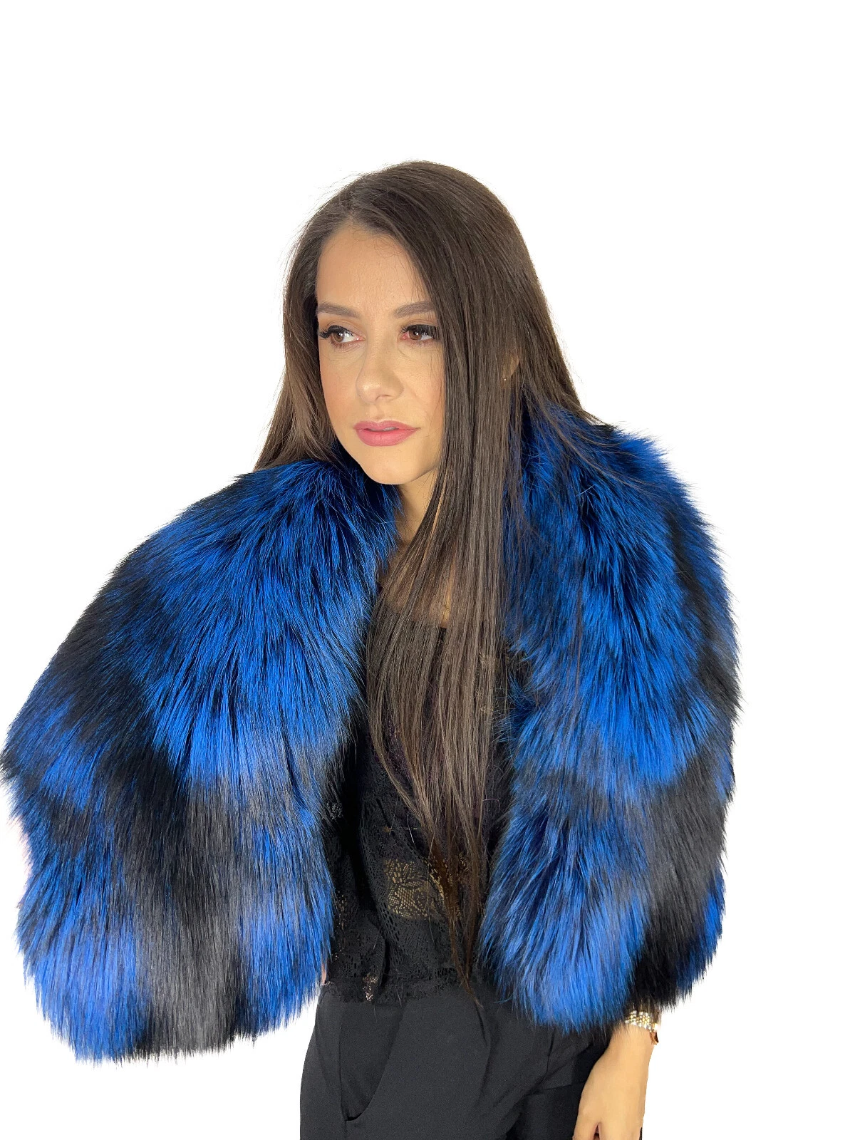 Extra Wide Silver Fox Fur Shawl 47" (120cm) Saga Furs Stole Big Fur Collar Scarf