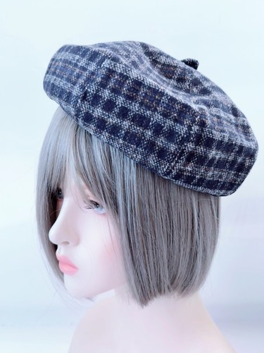 Women Winter Autumn Check Pumpkin Navy French Artist Round Beret hat Cap Beanie - Picture 13 of 13