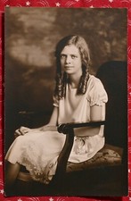 Girl with Luxurious, Curled Hair and Simple Dress; Sepia Antique Original Photo