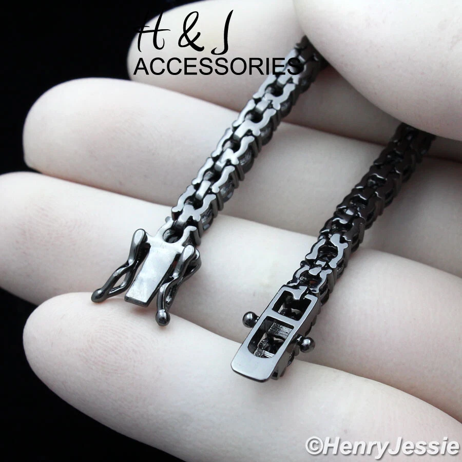 PULSERA TENIS CIRCONITA NEGRA CHAPADA EN ORO 14K 7"-8.5" HOMBRE MUJER 1 FILA*BB2 Foto 2 de 4