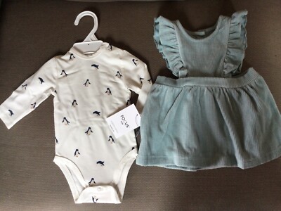 NWT Focus Kids Sz 3m Penguin Top And Green Cord Jumper Sz 3m 2 Pc
