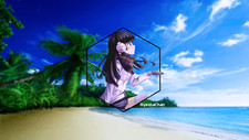 Anime girls headphones beach palm Playmat Game Mat Desk