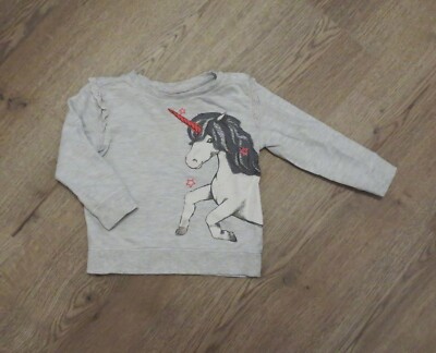 Dopodopo Mini Baby/Mädchen EINHORN Sweatshirt Gr. 92 grau Pullover Oberteil y