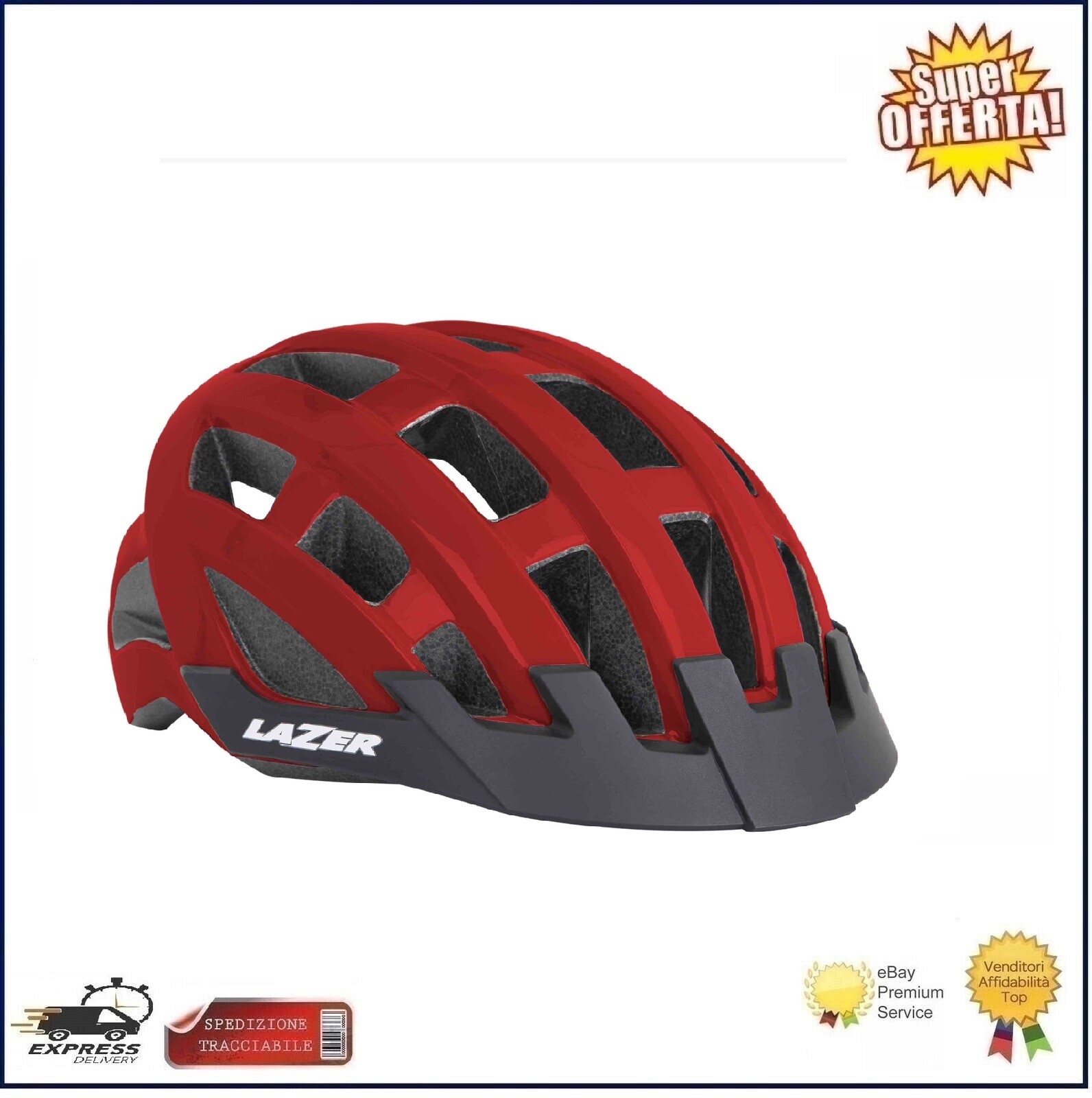 Casco Bici Lazer Compact Ciclismo Mtb E-Bike Bicicletta Rosso Misura 54-61cm