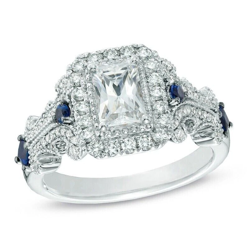Vera Wang Love Collection Emerald Cut CZ Diamond Sapphire Ring