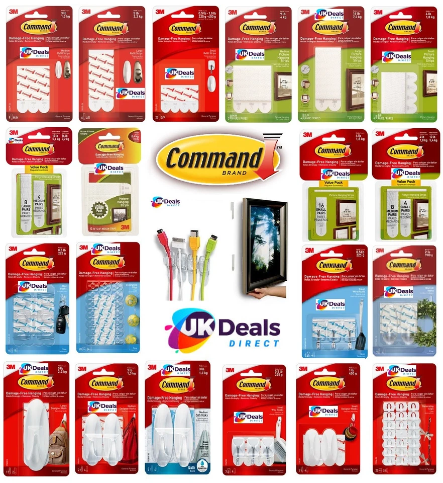3M COMMAND Large Medium Small For Damage Free Picture Poster Hanging Strips