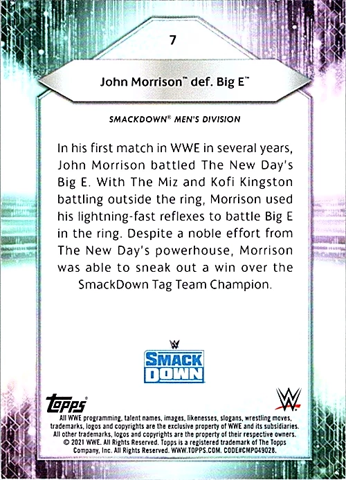 2021 WWE Green Card #7 John Morrison Def Big E 026/199 - Image 2 of 2