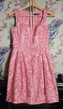Vintage style cream & dusky pink leaf print occasion dress size 10 Jane Norman