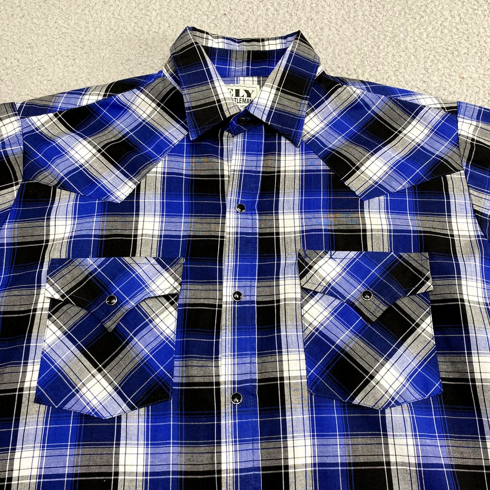 Ely Cattleman Shirt Adult Medium Blue White Plaid Button Pearl Snap Western Mens - Image 3 of 4