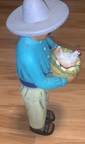 Statuetta Gallino Las Marias Tonala in ceramica Viejito arte popolare messicana 13" giallo - Foto 5 di 7