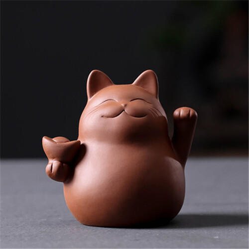 Chinese Handmade Ornament Fat Cat Creative Yixing Zisha Home Decoration Tea Pet - Picture 7 of 18