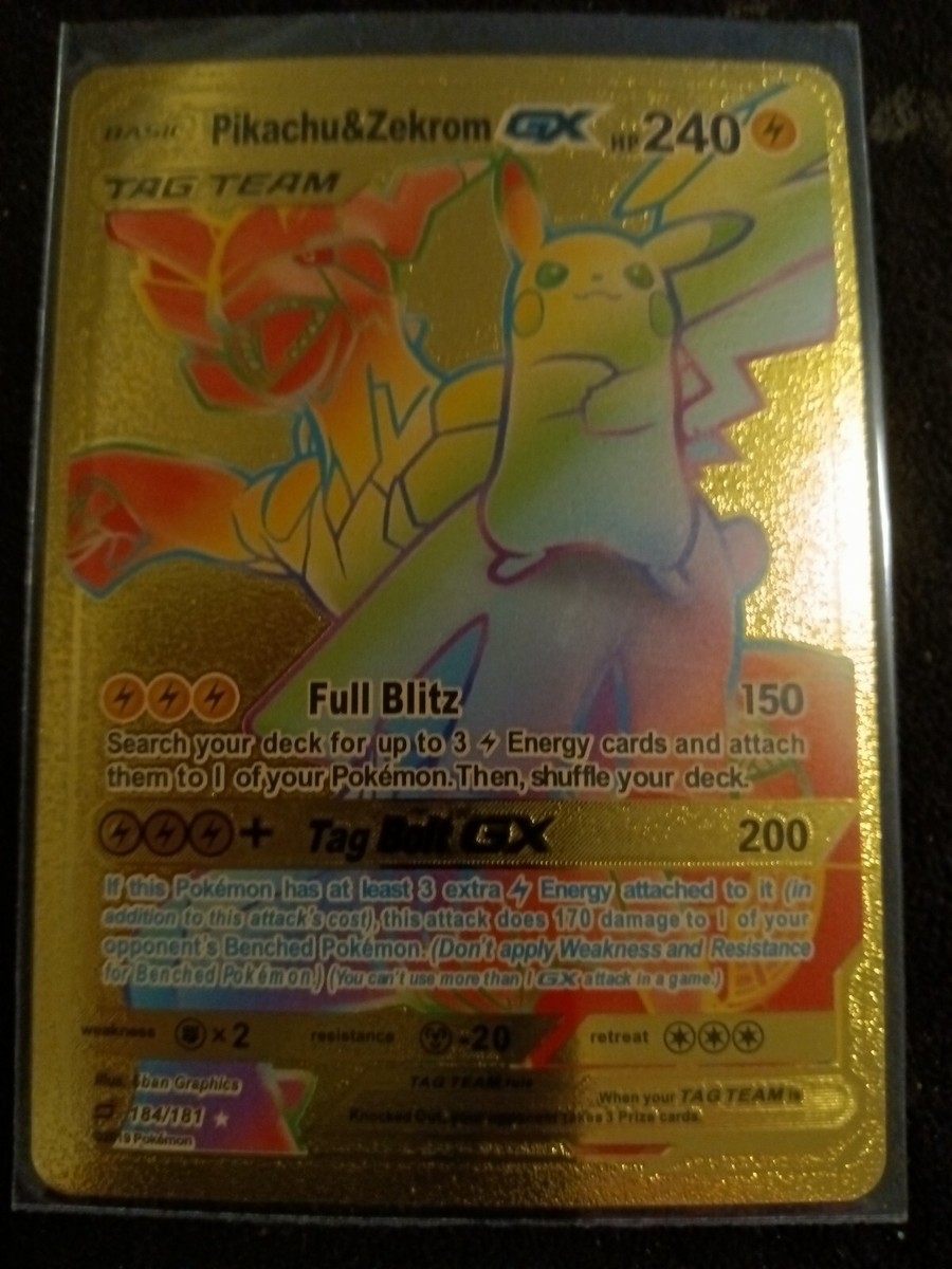 MINT Pikachu & Zekrom Gold Foil Pokemon Card with plastic top