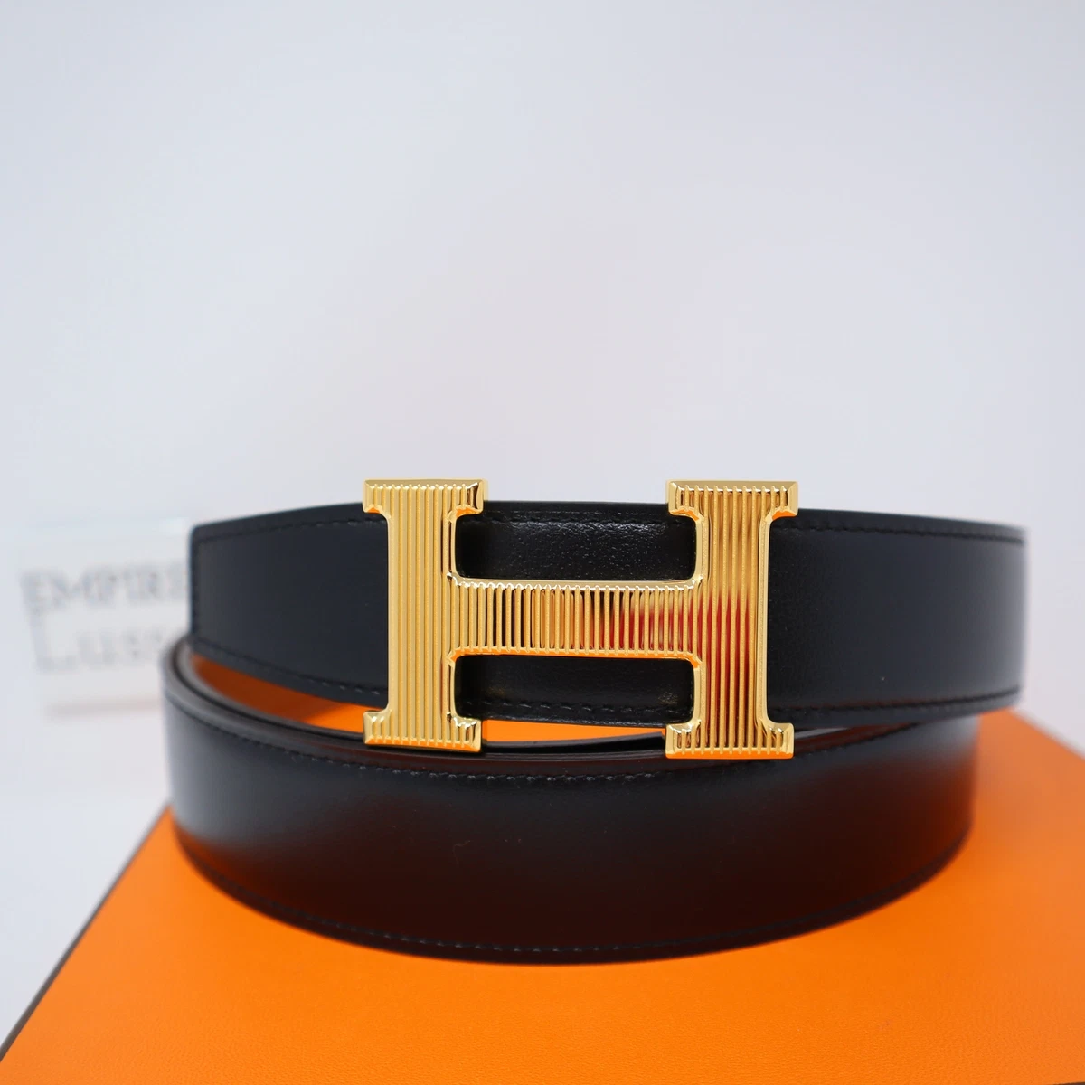 100 HERMES MEN 32mm H Striee belt buckle & Reversible leather