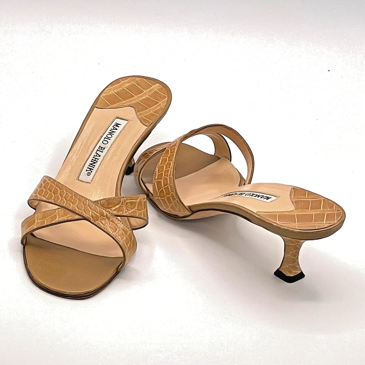 Manolo Blahnik CALLAMU Genuine Crocodile Alligator Slides Sandals Shoes 37 Italy