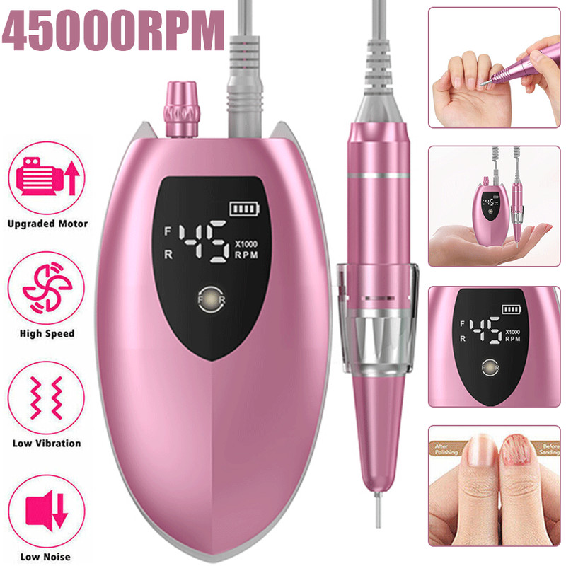 Nail Drill Machine, Electric Nail File 45000RPM Portable Acrylic Nail Drill Set