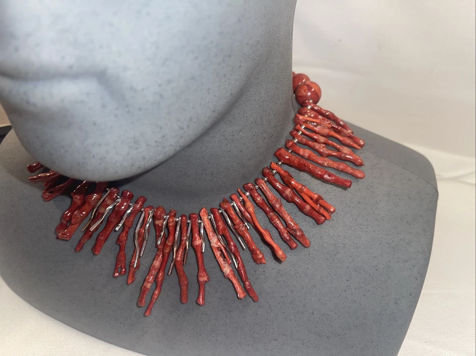 Ожерелье из чистого серебра с красной ветвью коралл подпись AKR богемное стиль Sundance - Изображение 2 из 4