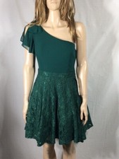 Junior's NWT City Studio Lace Chiffon One-Shoulder Fit & Flare Green Dress Size5